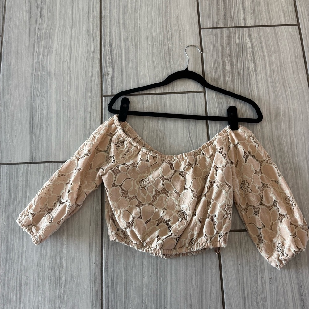 Tularosa Beige Lace Off-Shoulder Blouse